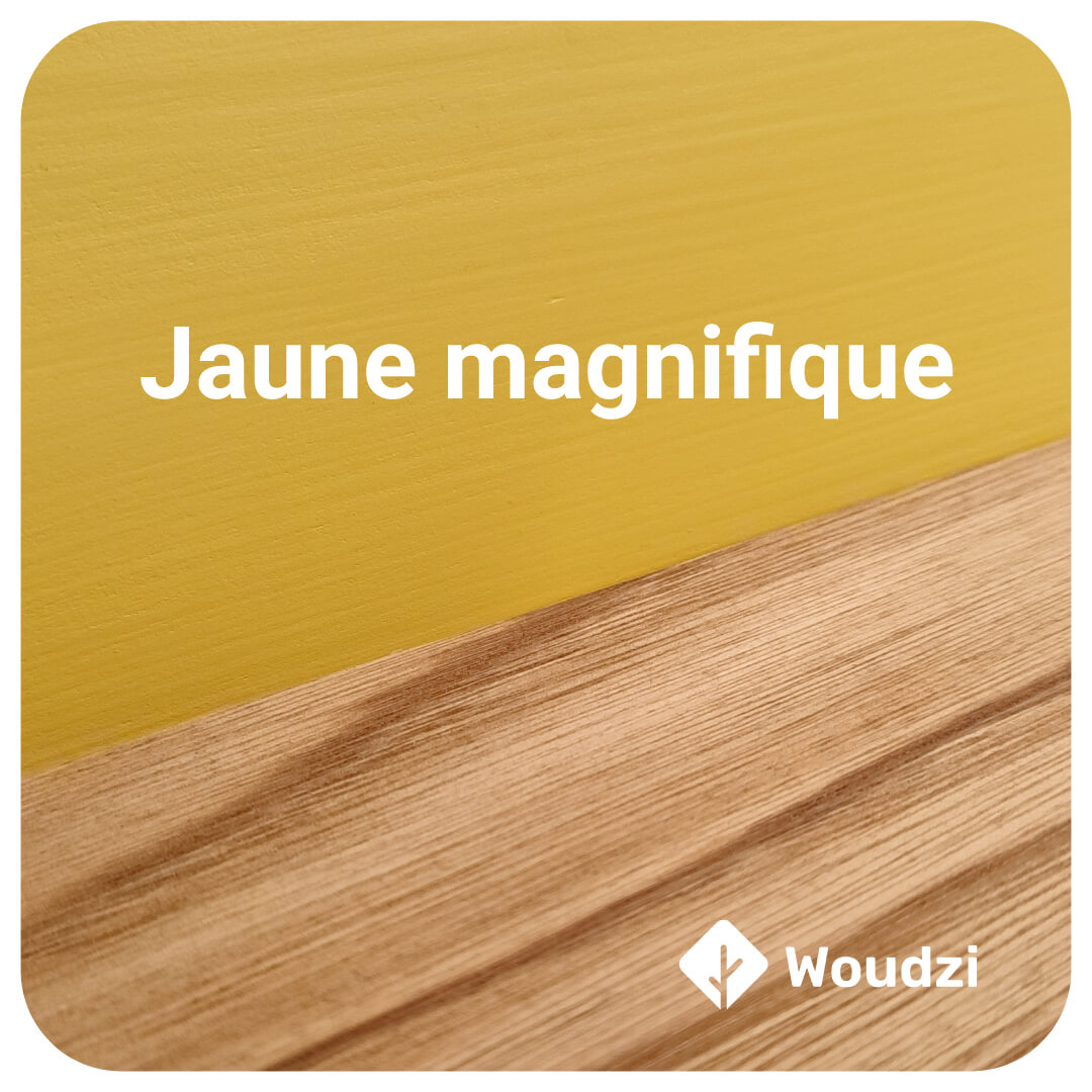 Échantillon de peuplier peint avec la peinture Algo Jaune magnifique, assorti avec du châtaignier huilé (Rubio)